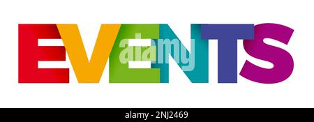The word Events. Vector banner and logo with colorful text Stock Vector
