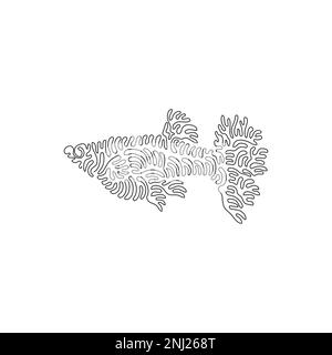 Single curly one line drawing of beautiful fin guppy fish abstract art. Continuous line draw graphic design vector illustration of adorable tailfins Stock Vector