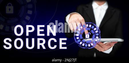 Conceptual display Open Source. Business concept denoting software which original source code freely available Stock Photo