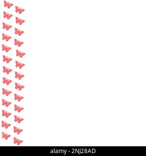 A white paper with copy space and with an ornament of pink and yellow butterflies in the left side Stock Vector