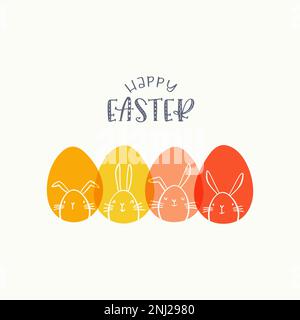 Cute hand drawn Easter design with bunnies and easter eggs, cute doodle style - great for Easter Cards, banner, textiles, wallpapers - vector design Stock Vector