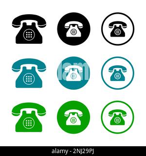 Telephone Colorful Style Vector Icon Set Stock Vector