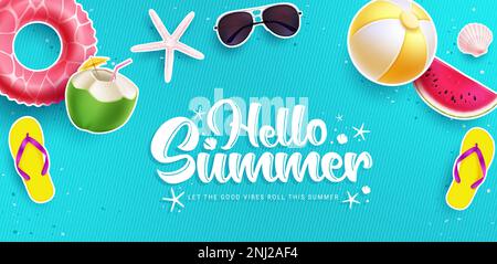 Summer greeting vector background. Hello summer text in empty space for tropical season greeting. Vector illustration summer holidays template. Stock Vector