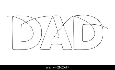 One continuous line of Dad word. Thin Line Illustration vector concept. Contour Drawing Creative ideas. Stock Vector