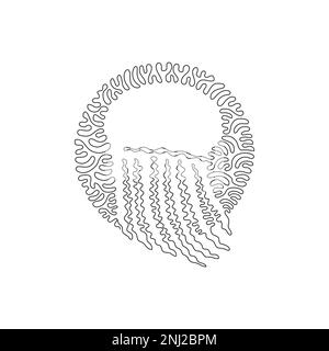Single curly one line drawing of cute jellyfish abstract art. Continuous line draw design vector illustration of jellyfish animal with umbrella Stock Vector