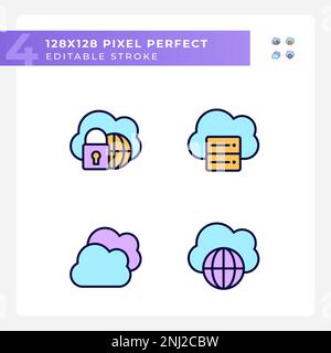 Safe access to cloud based storage pixel perfect RGB color icons set Stock Vector