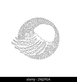 Continuous one line drawing of exotic jellyfish abstract art in circle. Single line editable stroke vector illustration of freaky creatures Stock Vector