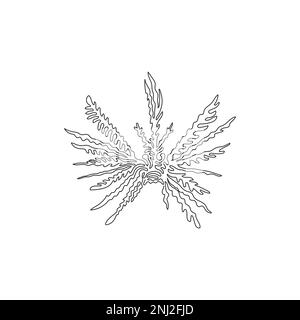 Continuous one curve line drawing of exotic lionfish abstract art. Single line editable stroke vector illustration of venomous marine fish Stock Vector