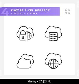 Safe access to cloud based storage pixel perfect linear icons set Stock Vector