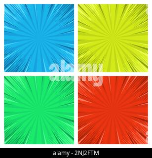 Retro Comic Square Colorful Vector Background Set Stock Vector