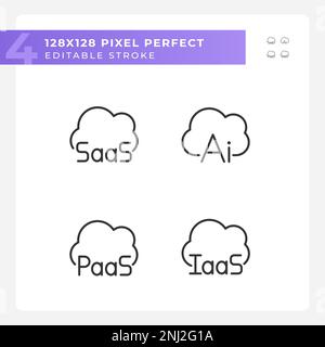 Structure of cloud computing pixel perfect linear icons set for dark ...