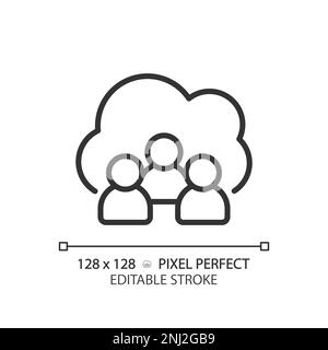 Community cloud pixel perfect linear icon Stock Vector