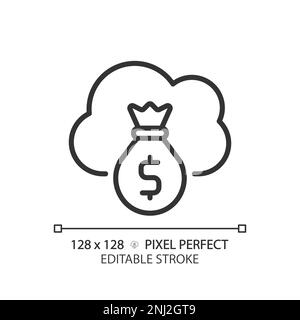 Cloud service cost pixel perfect linear icon Stock Vector