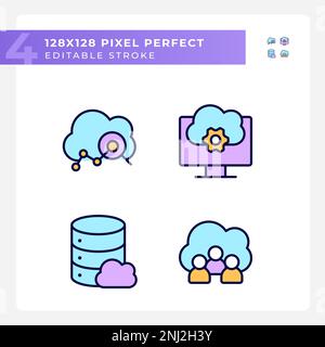 Cloud based service pixel perfect RGB color icons set Stock Vector