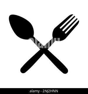 Spoon Fork Cutlery Icon Black Silhouette Vector Illustration Stock Vector