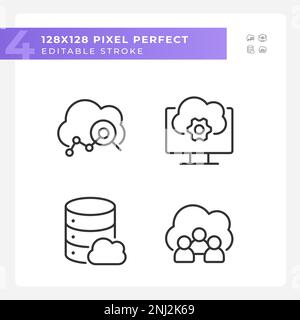 Cloud based service pixel perfect linear icons set Stock Vector