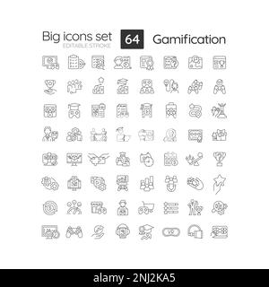 Gamification linear icons set Stock Vector