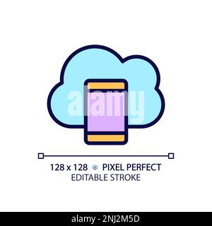 Mobile cloud computing pixel perfect RGB color icon Stock Vector