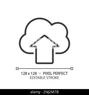 Upload files on cloud based storage pixel perfect linear icon Stock Vector