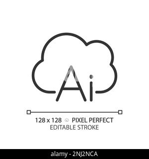 Cloud based AI pixel perfect linear icon Stock Vector