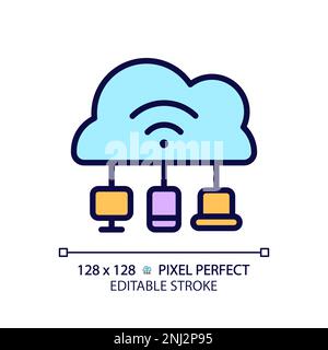 Cloud based IoT pixel perfect RGB color icon Stock Vector