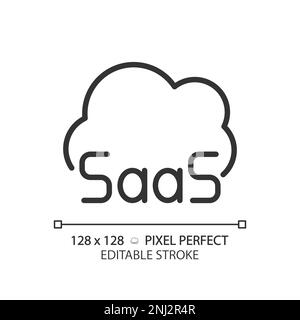 SaaS cloud computing pixel perfect linear icon Stock Vector