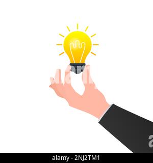 Idea for money. Hand holds money and light bulb. Crowdfunding concept. Exchanging ideas for money. Stock Vector