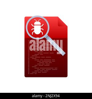 Computer virus detection. Searching bugs. Data protection. Magnifier glass. Stock Vector