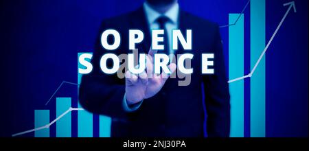 Writing displaying text Open Source. Business approach denoting software which original source code freely available Stock Photo