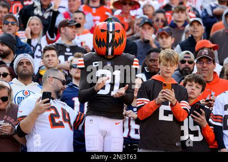 CLEVELAND, OH - OCTOBER 16: Cleveland Browns superfan Pumpkinhead