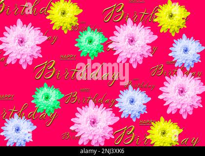 happy birthday card with flowers multicolored Stock Photo - Alamy