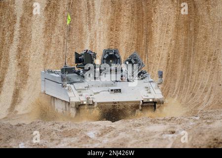 Bovington Rac Base An Ajax Ares tank, an armoured personnel carrier, on the training range ...