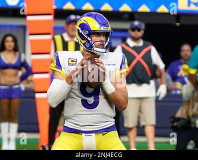 INGLEWOOD, CA - OCTOBER 09: Matthew Stafford #9 of the Los Angeles Rams  during the Dallas Cowboys game versus the Los Angeles Rams on October 9,  2022 at SoFi Stadium in Inglewood