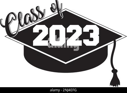 Graduation Cap 2023 Black and White Graduate Logo Stock Vector