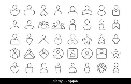 profile user icon set vector, outline profile user avatar set icon, with male and female user set Stock Vector
