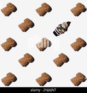 Christmas, holiday pattern with a champagne cork. Christmas pattern isolated, the pattern on white background. Stock Photo