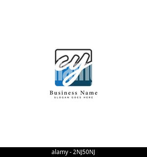 C, Y, CY Initial letter handwritten and signature vector image template in square shape logo Stock Vector