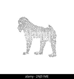Continuous curve one line drawing of the mandrill is stout bodied abstract art. Single line editable vector illustration of mandrill has short tail Stock Vector
