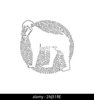 Continuous one curve line drawing of funny mandrill abstract art in circle. Single line editable stroke vector illustration of exotic colorful face Stock Vector
