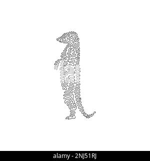 Continuous curve one line drawing of cute standing meerkat curve abstract art. Single line editable stroke vector illustration of adorable meerkat Stock Vector