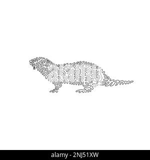 Single one curly line drawing of cute otter abstract art. Continuous line drawing graphic design vector illustration of otter has a thick tail Stock Vector
