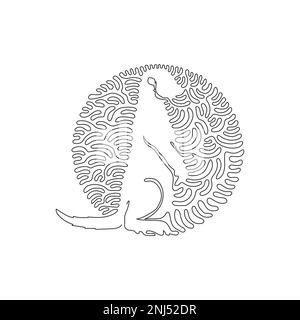 Continuous curve one line drawing of sitting meerkat abstract art in circle. Single line editable stroke vector illustration of beautiful meerkat Stock Vector