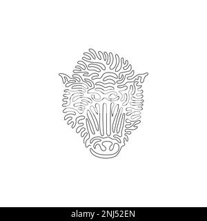 Single one line drawing of creepy mandrill abstract art. Continuous line draw graphic design vector illustration of mandrill has a large body for icon Stock Vector