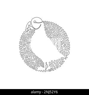Continuous one curve line drawing of funny puffin abstract art. Single line editable stroke vector illustration of puffin head has a black cap Stock Vector