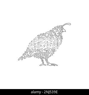 Single curly one line drawing of lively little birds abstract art. Continuous line draw graphic design vector illustration of quail head plume curling Stock Vector
