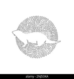 Continuous one line drawing of cute otter abstract art in circle. Single line editable stroke vector illustration of otters are intelligent animal Stock Vector