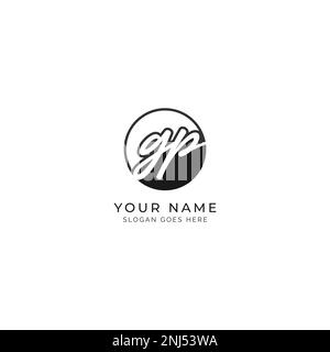 G, P, GP Initial letter handwritten and signature vector image template in round shape logo Stock Vector