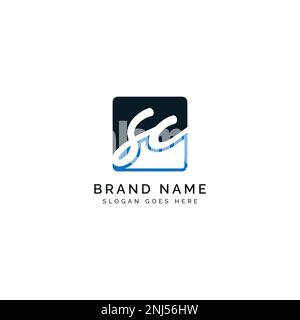 S, C, SC Initial letter handwritten and signature vector image template in square shape logo Stock Vector
