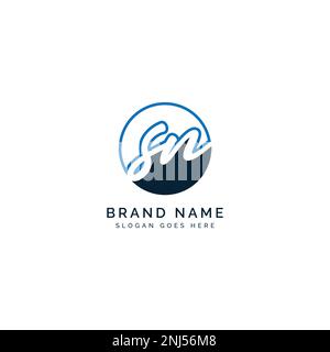 S, N, SN Initial letter handwritten and signature vector image template in round shape logo Stock Vector