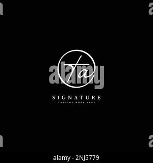 T, A, TA Initial letter handwritten and signature vector logo. Business template in round shape line art Stock Vector